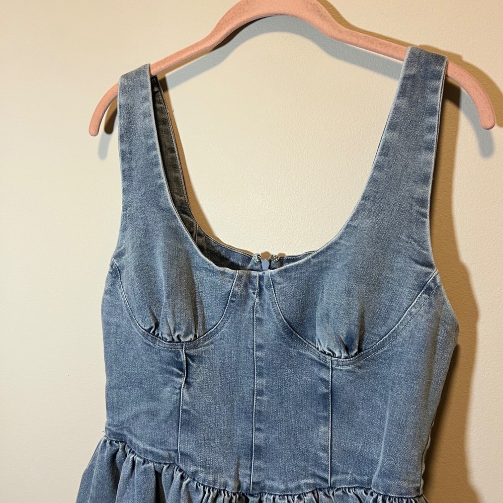 12th Tribe Denim Corset Mini Dress Blue Medium Wash XL NWT Country Western - Picture 2 of 11